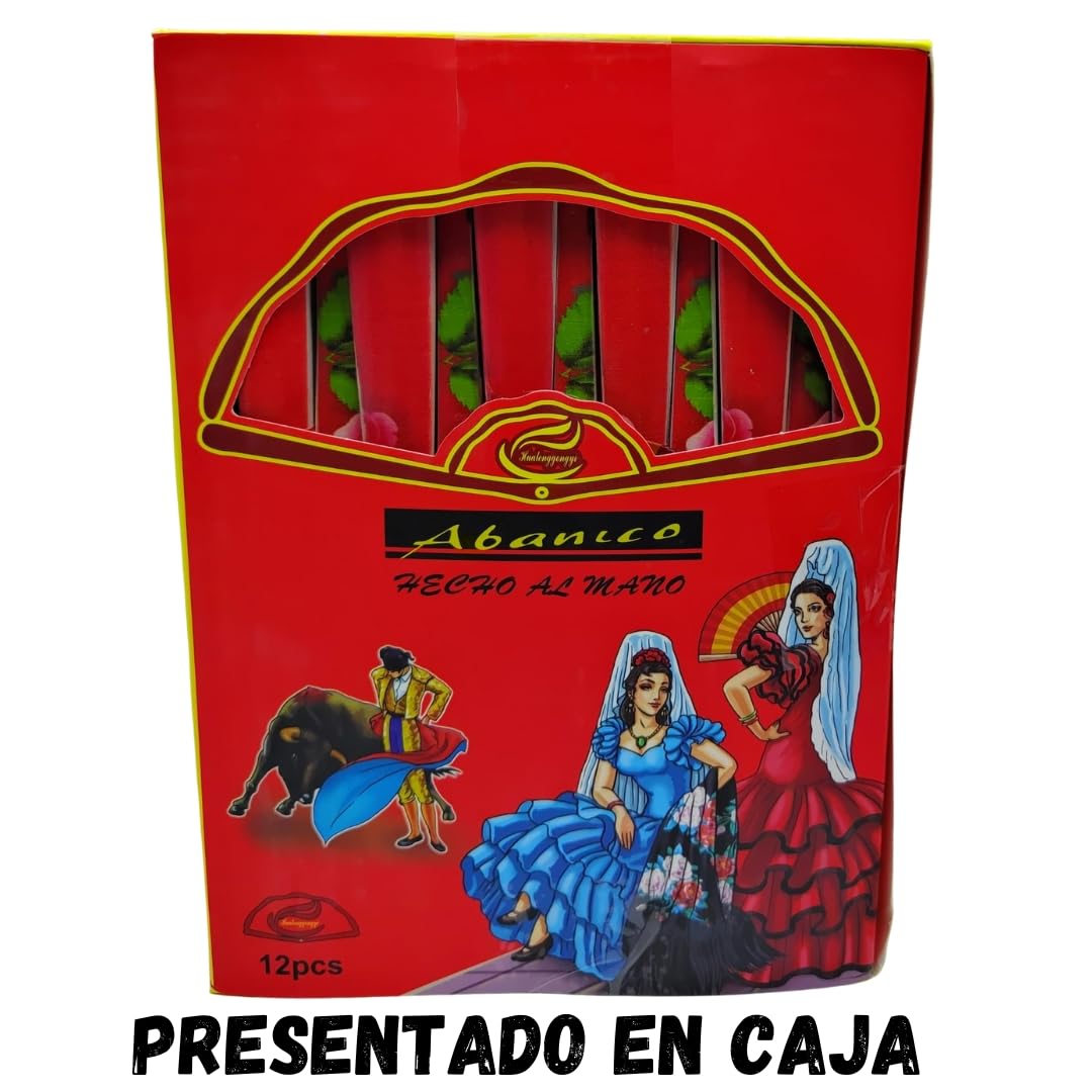 Pack 12 Abanicos Flamencos Plegables + 12 Pulseras de Tela con Diseño Alegre – Souvenir España | Regalos para Ferias, Fiestas de Pueblos, Despedida de Soltera, Eventos de Empresas...