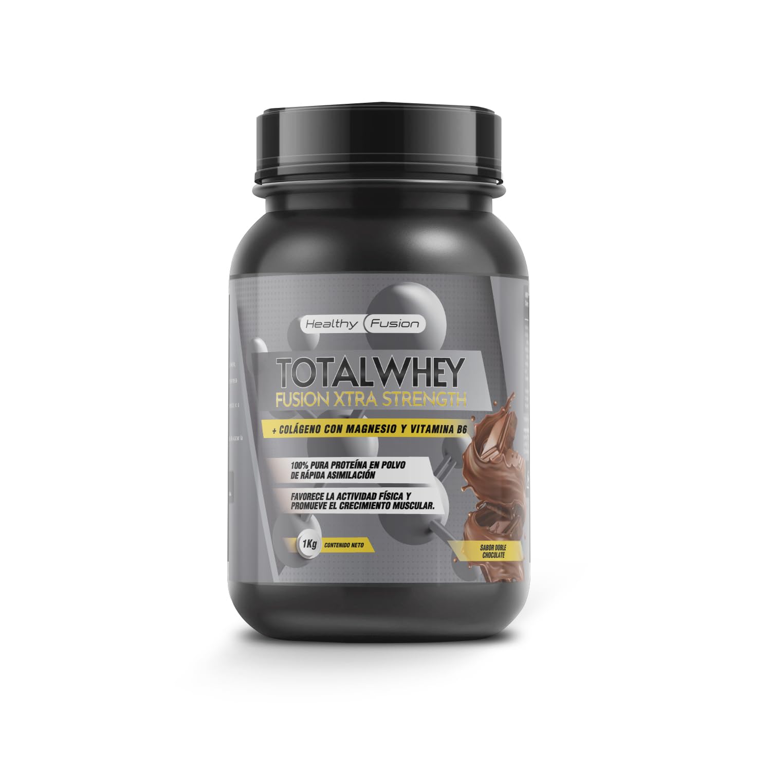Whey Protein Healthy Fusion | Proteína pura con Colágeno, Magnesio y Vitamina B6 | 43g proteína + 9g BCAA | Mejora tus entrenamientos, aumenta masa muscular y fortalece articulaciones | 1 kg