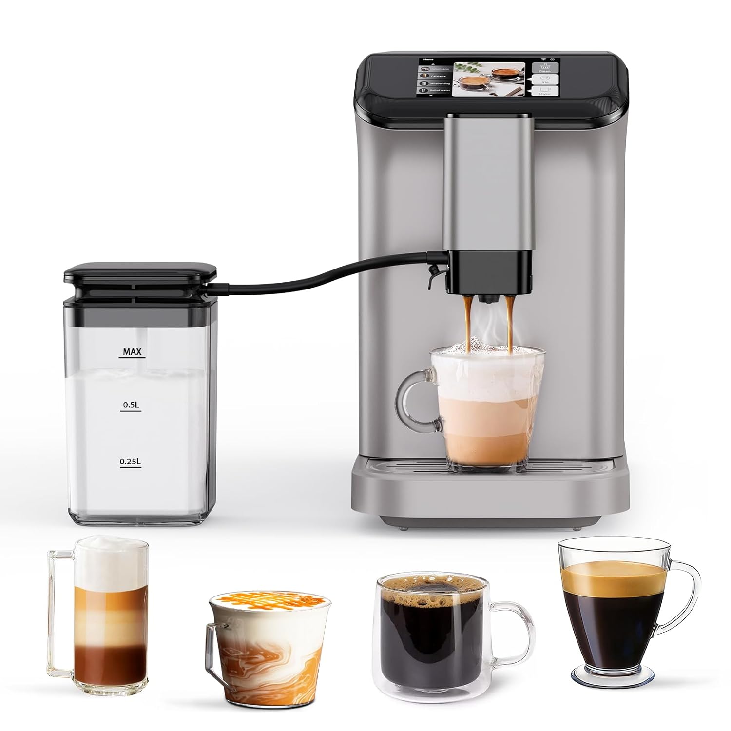 8 in 1 Automatic Espresso Machine Coffee Maker, 20 Bar Pressur & 15 Grind Settings, Cappuccino Latte Americano Machine with Milk Frother for Home/Office