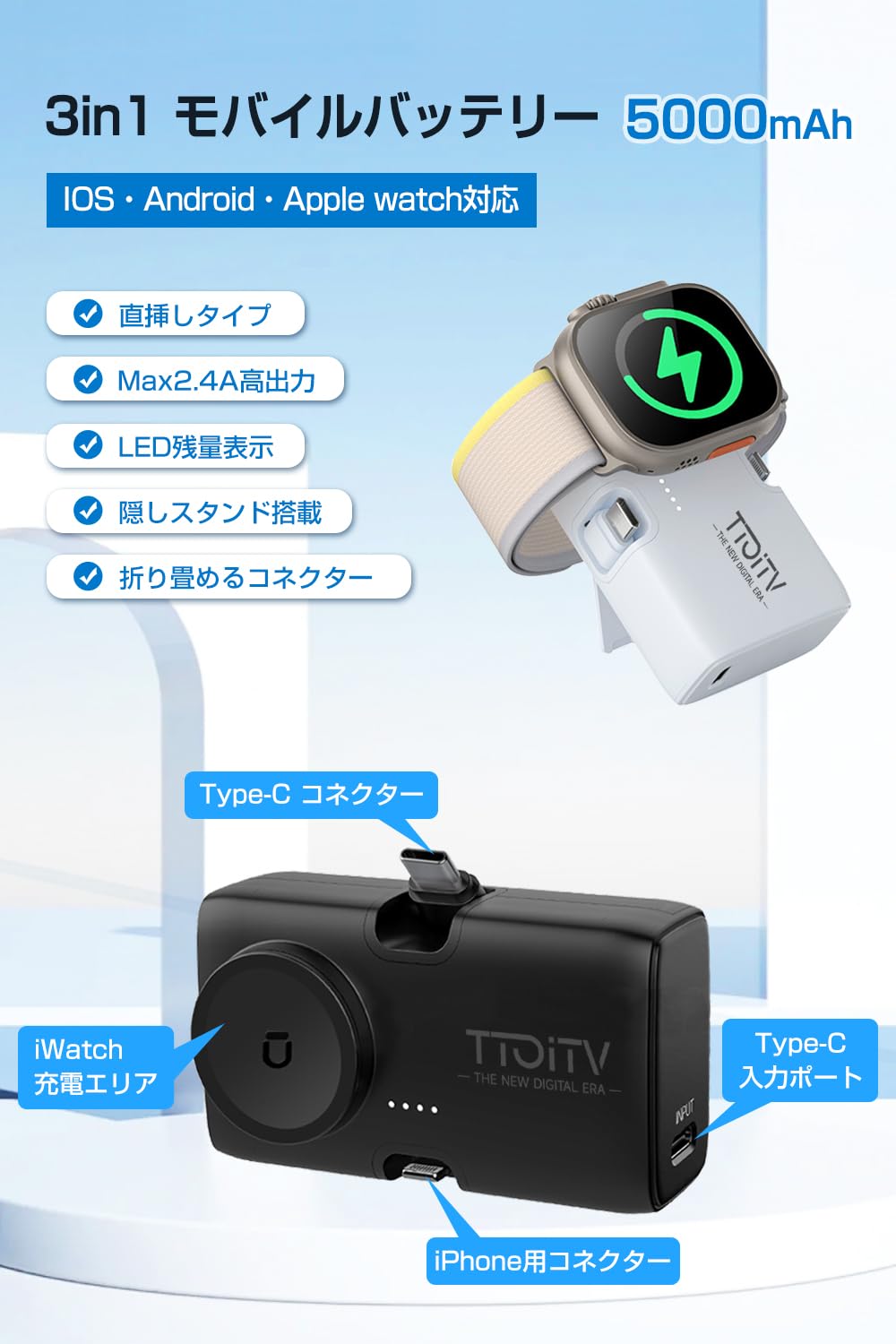 Amazon | モバイルバッテリー 小型 iwatch モバイルバッテリー 5000mAh