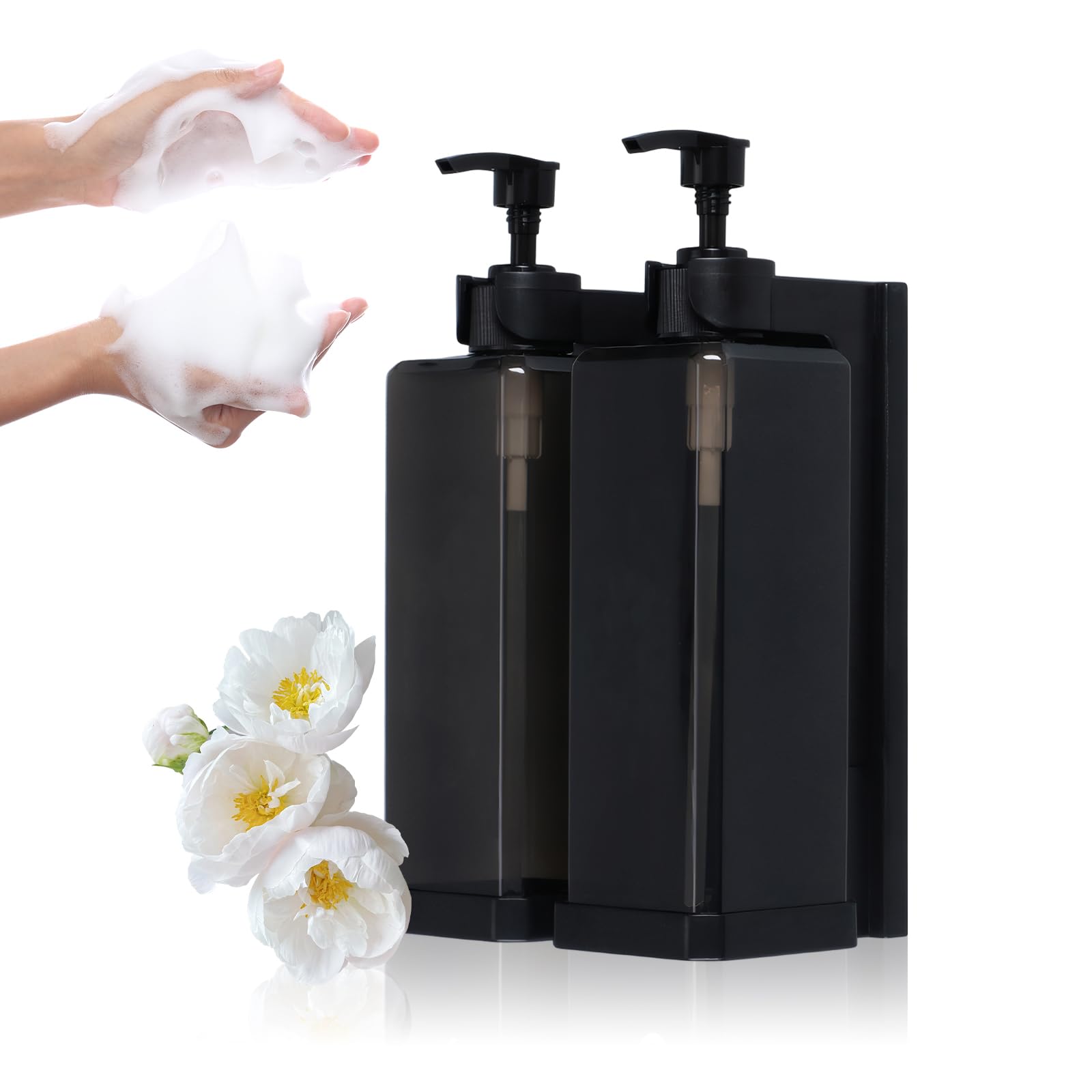 2 Pieces Bathroom Soap Dispenser Wall Mounted No Drilling 500 ml Shower Gel and Shampoo, Refillable Soap Bottle, Opening Design with Key, for Liquid/Soap/Shampoo/Lotion/Shower Gel