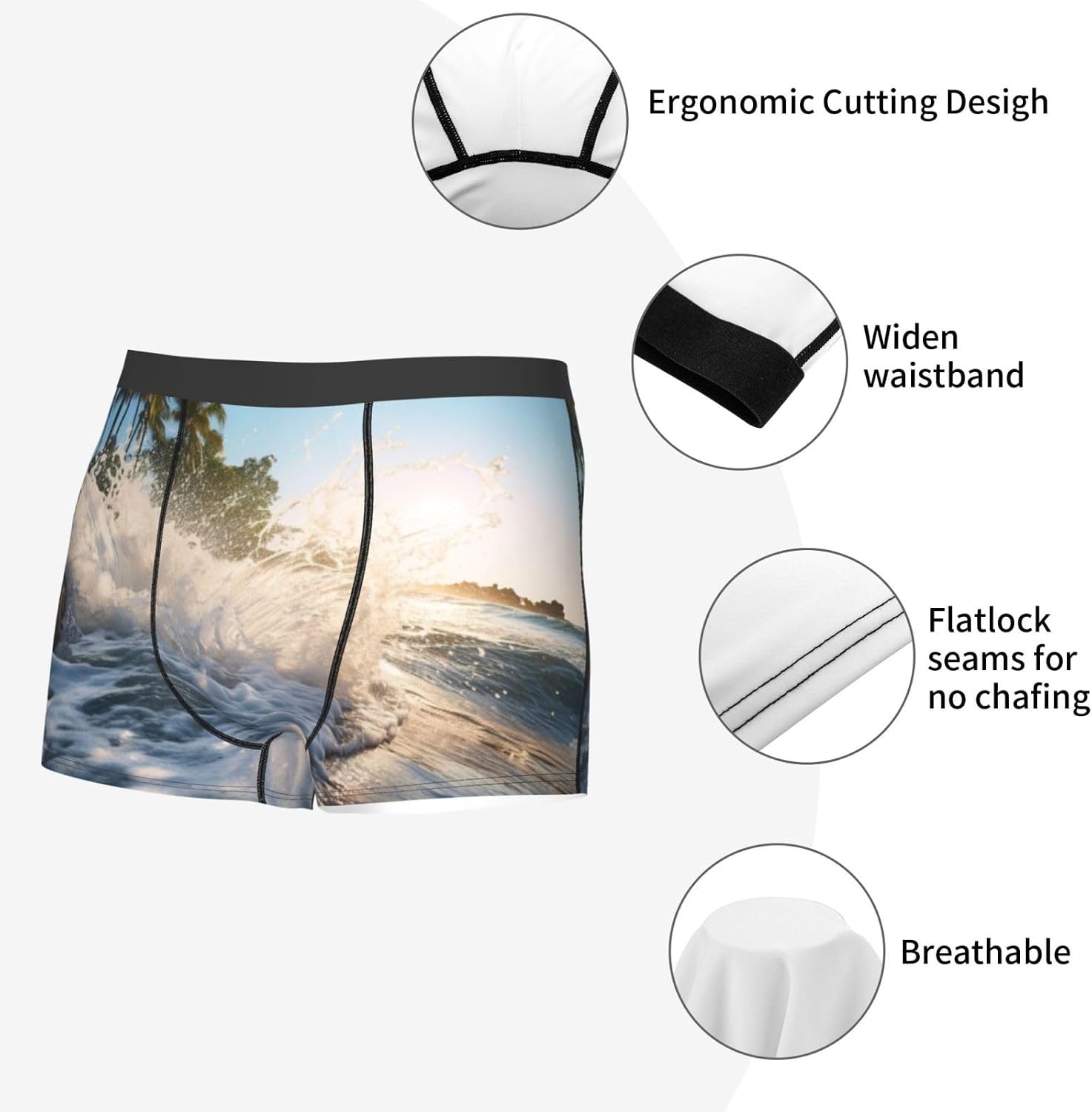 Rumbling Ocean Palm Trees Print Boxers For Men–full Print Mens Underwear Boxer Briefs,Comfortable Boxers For Men
