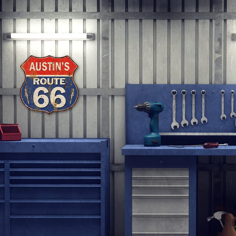 Your Name Route 66 Personalized Shield Metal Sign Man Cave 14.5 x 14.5 Matte Finish Metal 115150002001