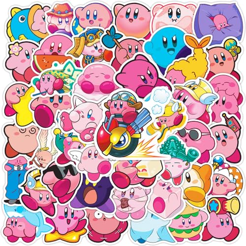 50pcs Kirby Game Stickers for Kids Cute Water Bottle Stickers for Kids Waterproof Vinyl Laptop Kid Sticker Pack