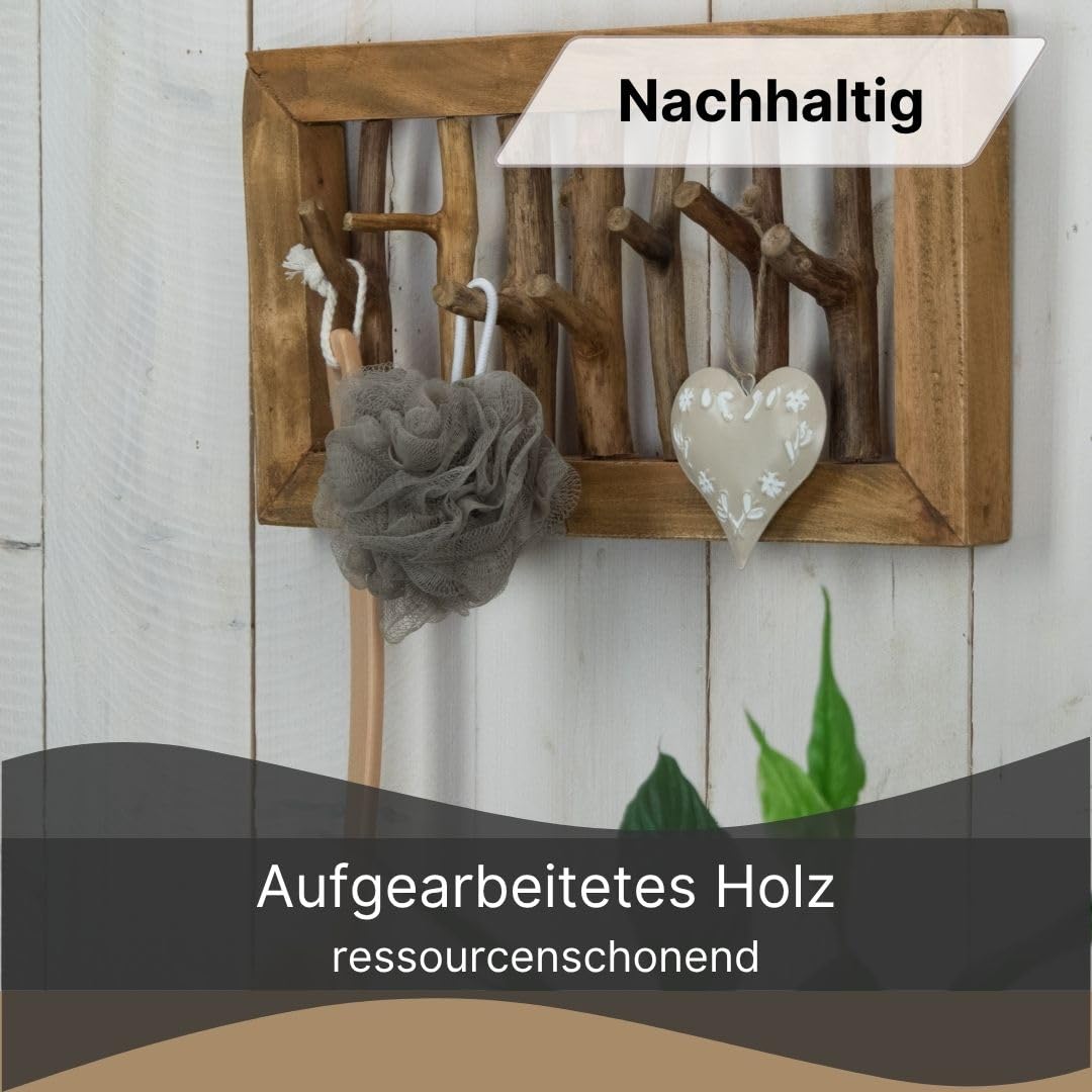 Äste WANDGARDEROBE Leonor 50 | 7 Haken, Holz, 50 cm | Garderobenpaneel, Natur Kleiderhaken, Deko Wandhaken, Flurgarderobe, Hakenleiste