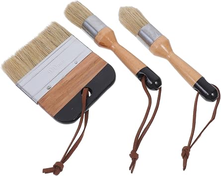 Chalk and Wax Paint Brush with Black Boar Bristles Reusable Flat and Round Brushes for Furniture Cabinets DIY and Wood Projects Flexible Round Head Design for Stenciling and Home