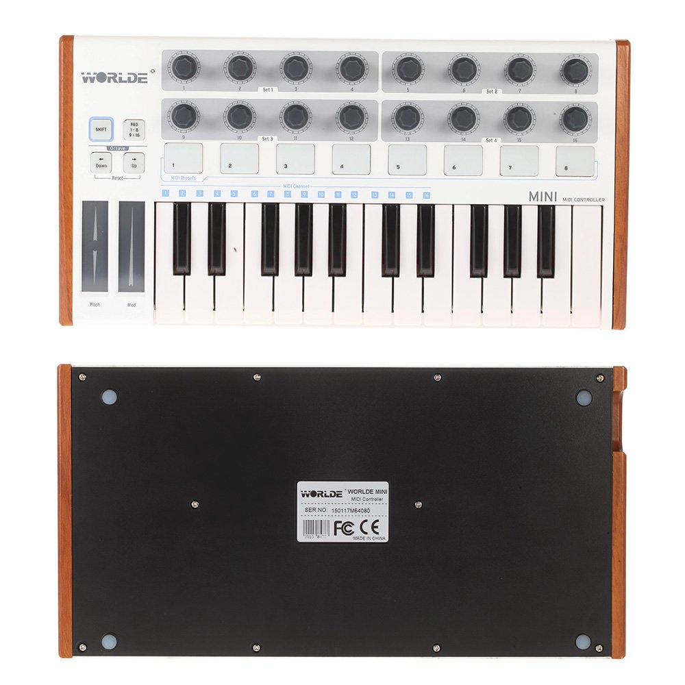 Teclado USB de 25 teclas, ultra mini almohadilla de batería MIDI USB profesional de 25 teclas y controlador de teclado