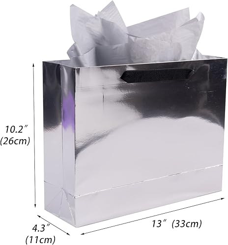 Miniatura 2 de Lyforpyton Bolsas de regalo grandes con papel de seda de 13 x 4.3 x 10.2 pulgadas, bolsas de regalo plateadas para el día del padre, fiesta de