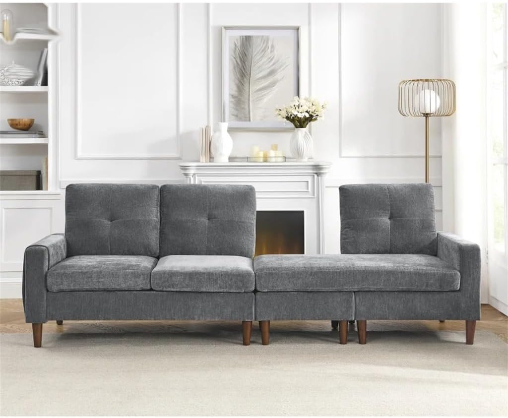 Cushions,Pocket Rubber Wood Legs,Dark Grey Convertible Sofa