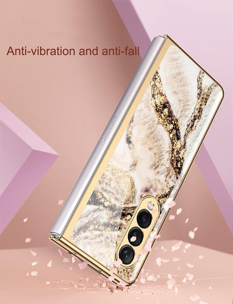 SHIEID Galaxy Fold 4 Case, Z Fold 4 Case Ultra-Thin Tempered Glass Phone Case Protective Cover for Samsung Galaxy Z Fold 4 5G Fashion Electroplated PC Back Cover, Marble-9