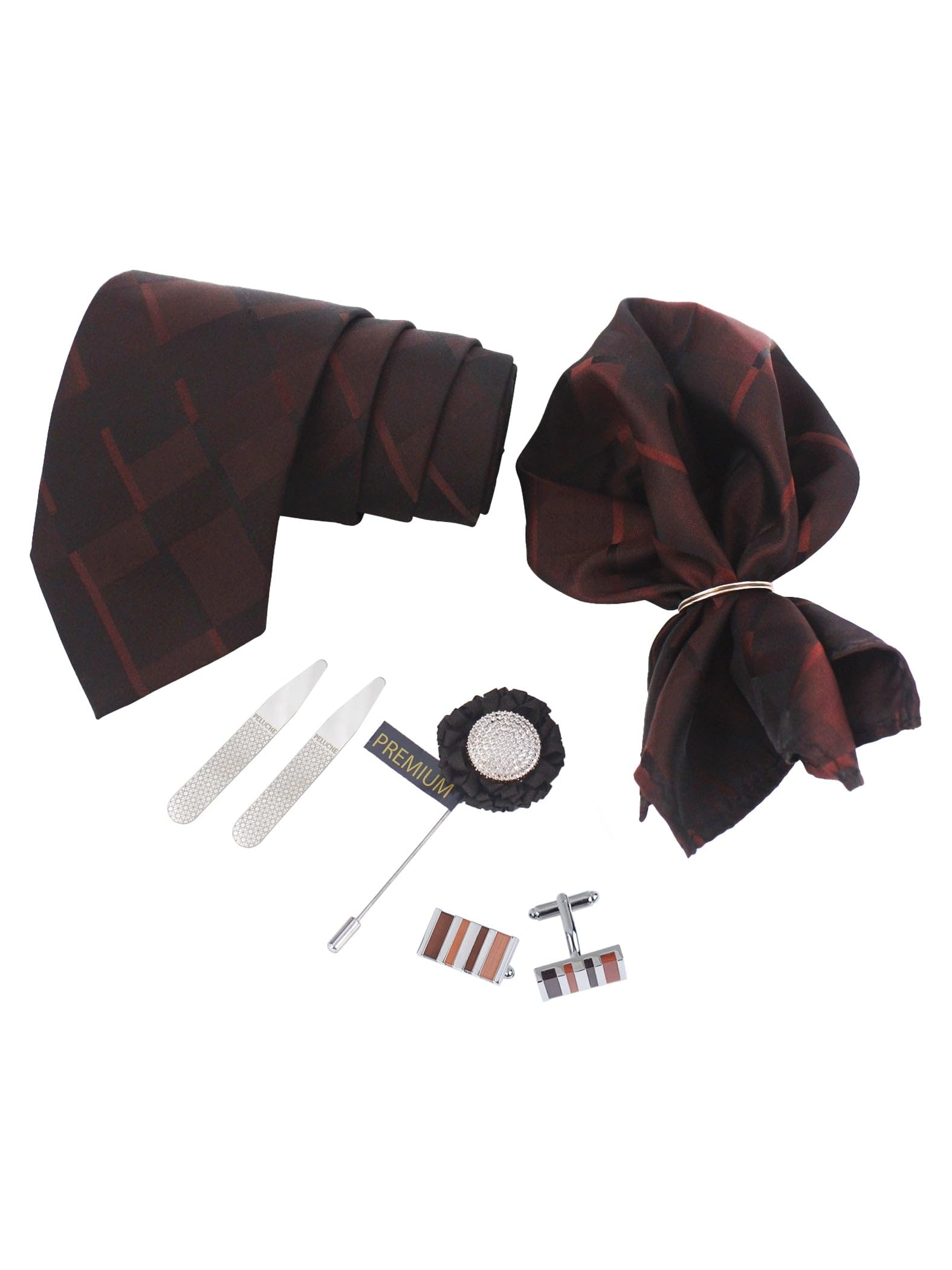 peluche Geometrical Brown 5 Pcs Necktie Gift Set For Men-picture-13