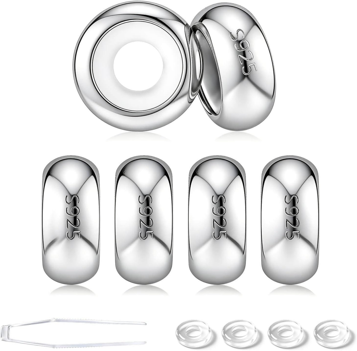 GW Stopper Charms 925 Sterling Silver Round Rondelle Spacer Beads for Charm Bracelets for Women