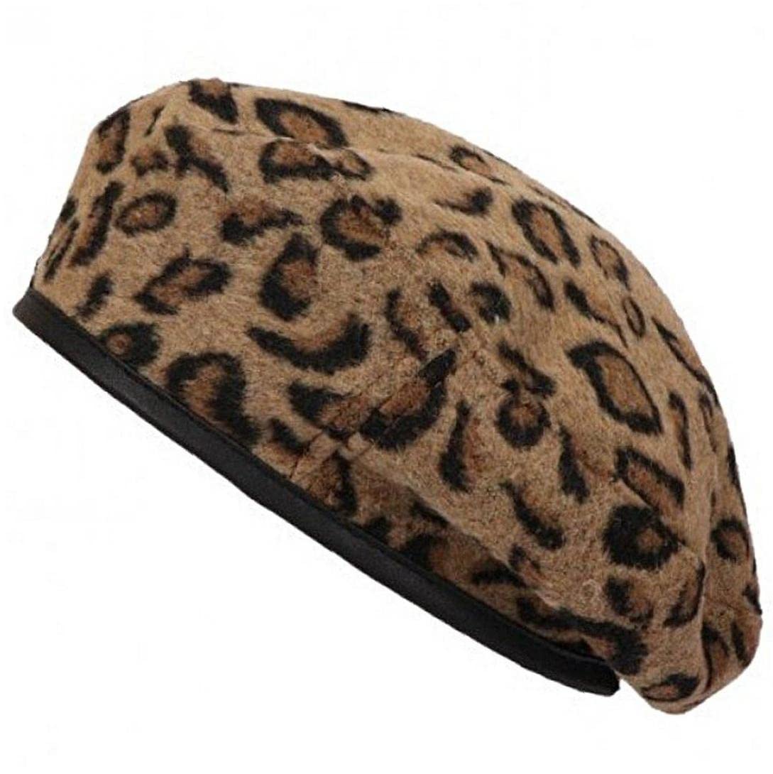 Vepoty Women's Camel Beret Hats For Leopard Print Spring Autumn Beret Student Painter Hat Winter Artist Hat Beanie Cap