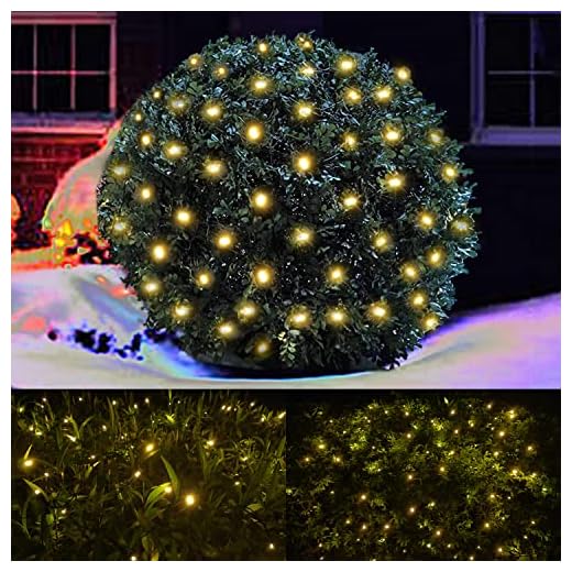 LED Christmas Net Lights Outdoor Christmas Decorations for Bushes,100LED 5ftx5ft Connectable Green Wire Net Christmas Lights for Outdoor Yard Mesh Shrub Tree Holiday Decor ,UL Certified(Warm White)