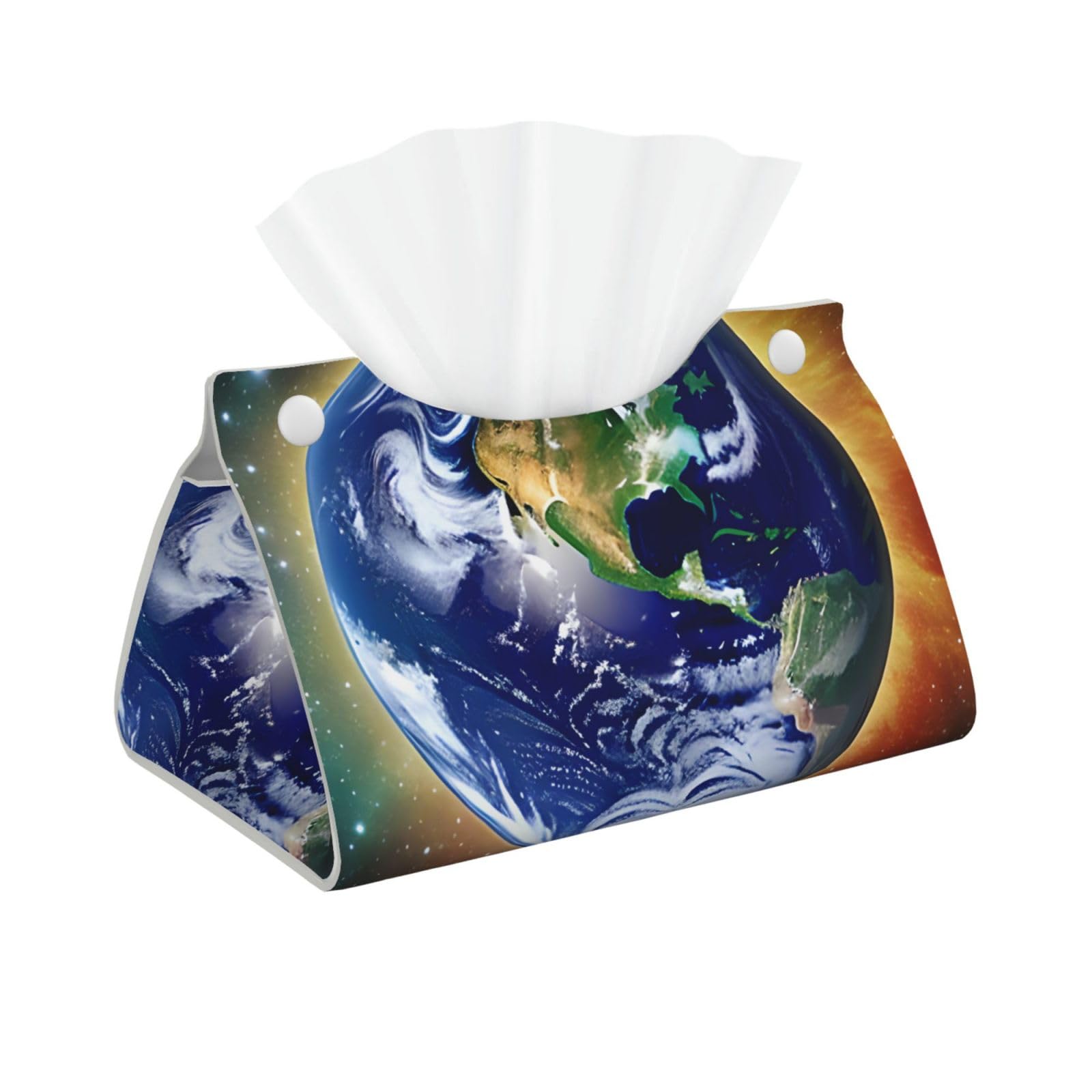 Cosmic Earth Long Leather Tissue Box Cover-Waterproof PU Leather Tissue Holder for Bathroom, Decorative Rectangular Tissue Case