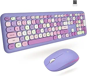 X9 Purple Wireless Keyboard and Mouse Combo - 2.4G Full Size Colorful Keyboard and Mouse Wireless - Cute and Aesthetic Retro Typewriter Combo for PC Computer Desktop and Laptop.