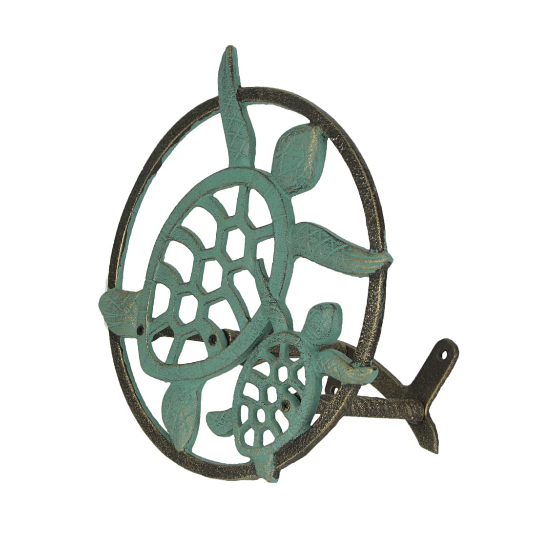 Zeckos Support mural décoratif en fonte pour tuyau de jardin - 30,5 cm de diamètre - Motif tortue de mer - Décoration inspirée de l'océan