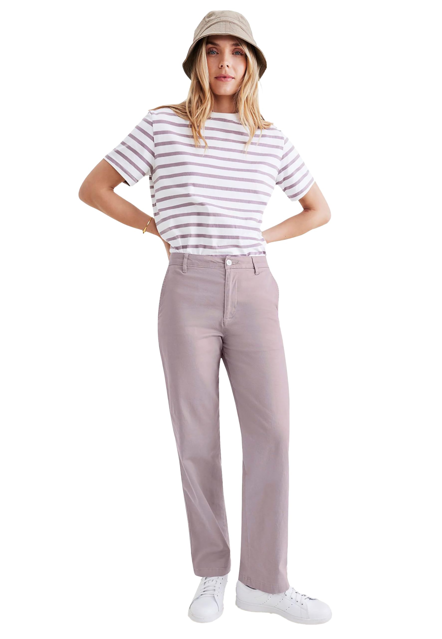 Original Khaki High Straight Fit Pantolon Klasik Pantolon Kadın