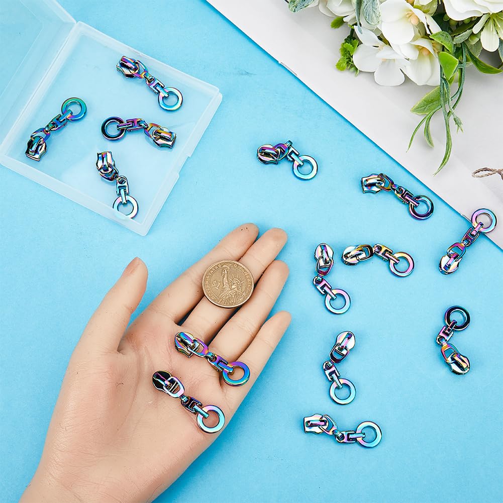 GORGECRAFT 1 Box 14Pcs Rings Zipper Pulls Tabs Metal Rainbow Zipper Slider Replacement Alloy Coloful Zipper Sliders Charms Zipper Repair Kit for Purse Bags Making Craft Sewing Diy Tailor Luggages - Image 3