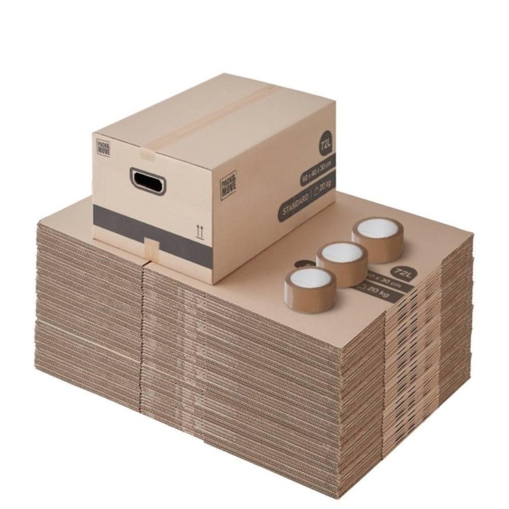 Pack de cajas de cartón para mudanza 72L - 60x40x30cm - certificados FSC 70% - Charge max 20KG - Pack and Move (60)