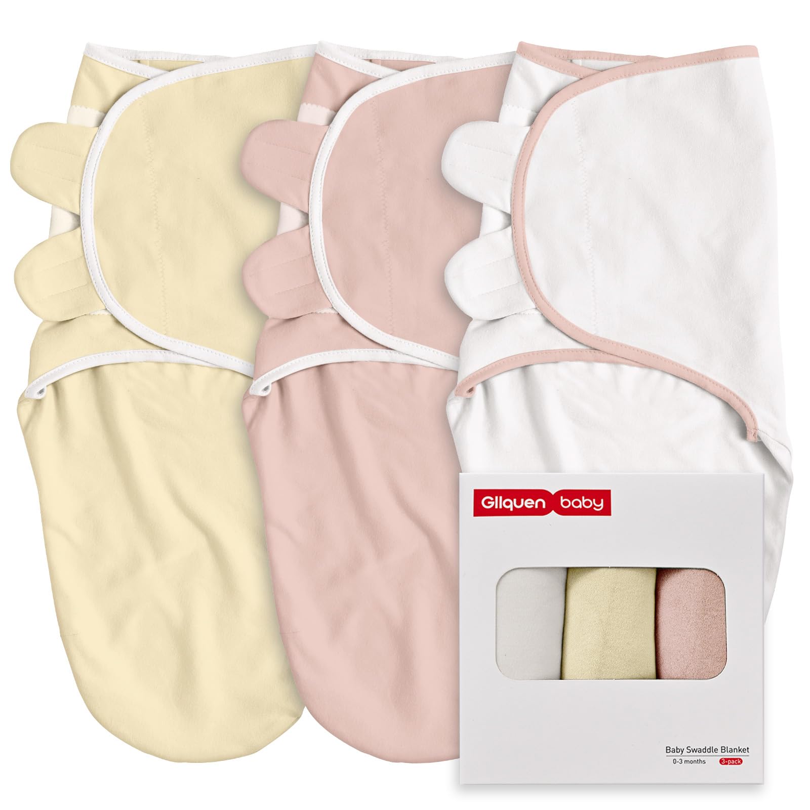 GLLQUEN BABY Swaddles Pucksack Baby 0-3 Monate,100% Bio-Baumwolle Baby Schlafsäcke für Neugeborene,Oeko-tex100 Schlafsack für Kleinkinder,Unisex 3er Pack Wickel(Pfirsichrosa)