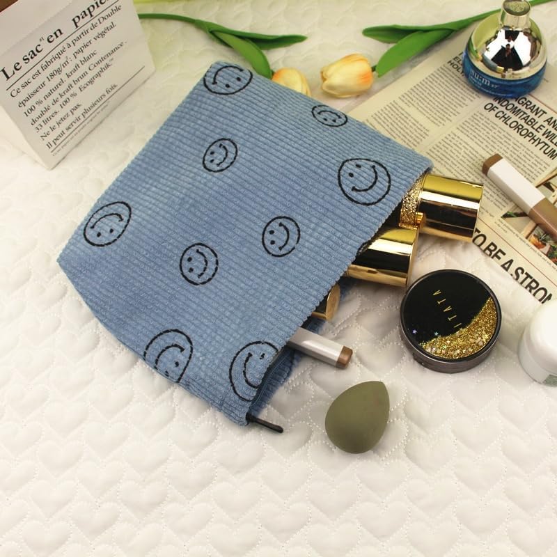 Miniatura 6 de Bolsa de cosméticos, Azul, Patrón de cara sonriente de moda
