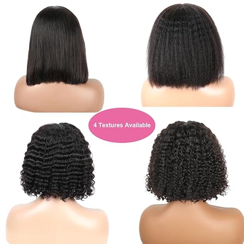 Miniatura 10 de BLY Peluca de encaje HD de 6 x 4 sin pegamento, cabello humano clásico Yaki, cabello lacio listo para usar y listo, encaje corto Bob precortado para
