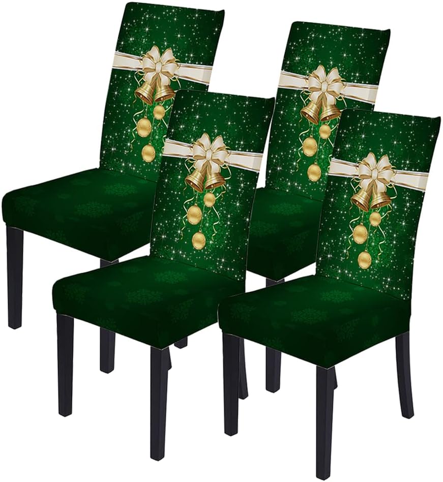 NIDITW Set of 4 Christmas Dining Chair Cover Bell Print
