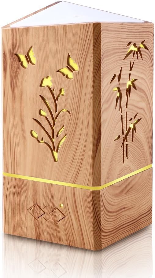 Essential Oil Diffuser Aromatherapy Diffuser Wood Grain Cool Mist Humidifier for Office Home Study Yoga Spa Travel, Auto Shut-Off and 7 Color Night Lights, 200 Milliliter Bamboo Diffuser