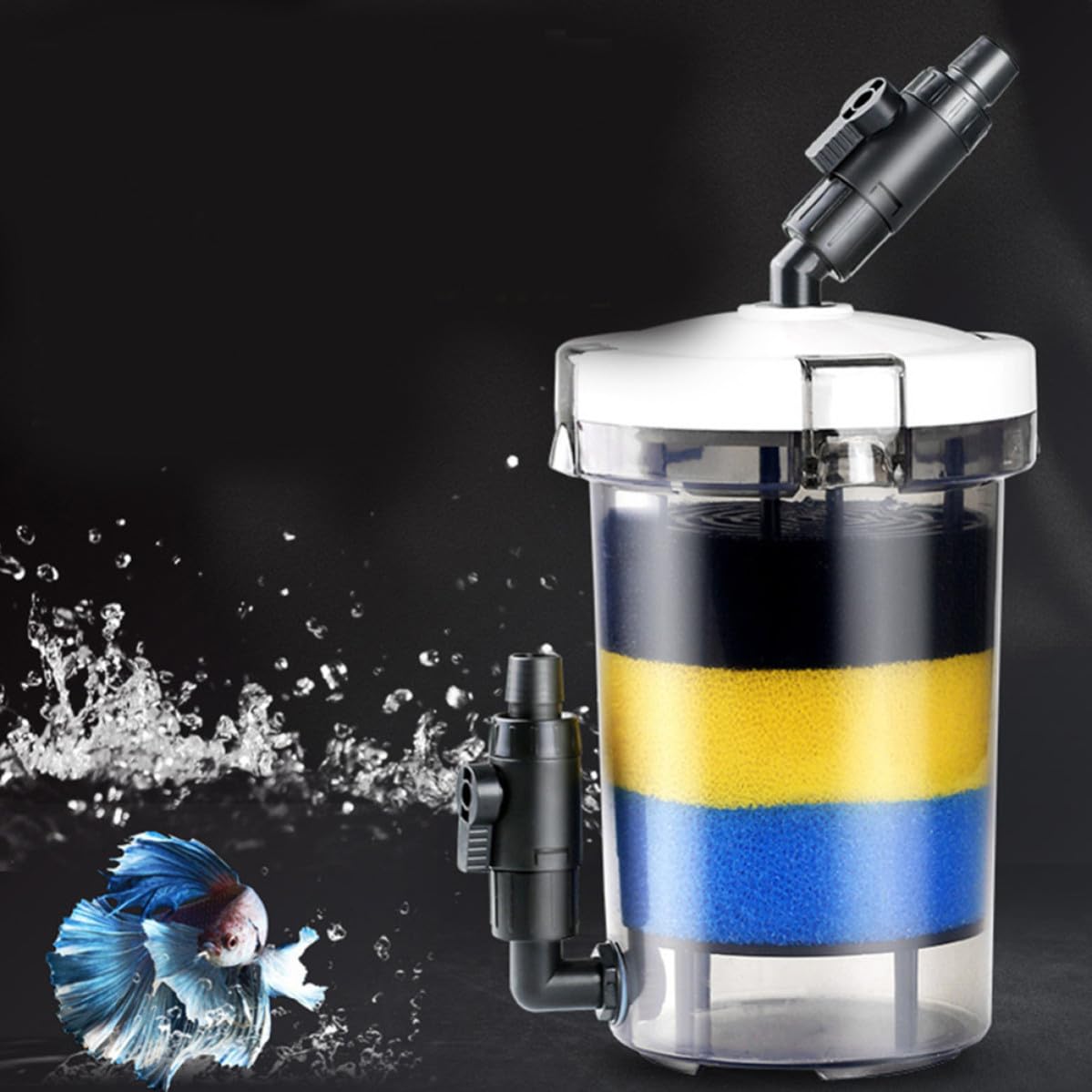 GLEAVI Leiser Aquarium Filter Außen mit Rundem Kunststoffgehäuse und 16mm und Auslass für Front Grass Tank Praktischer und Sicherer Filterkasten fürs Aquarium