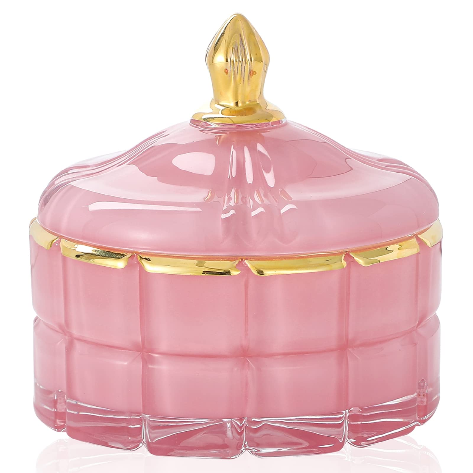7 oz Pink Glass Jewelry Jar Cube Facets Candy Storage Sugar Bowl with Lid Kitchen Bath Gift Bathroom Buffet Storage Organizer