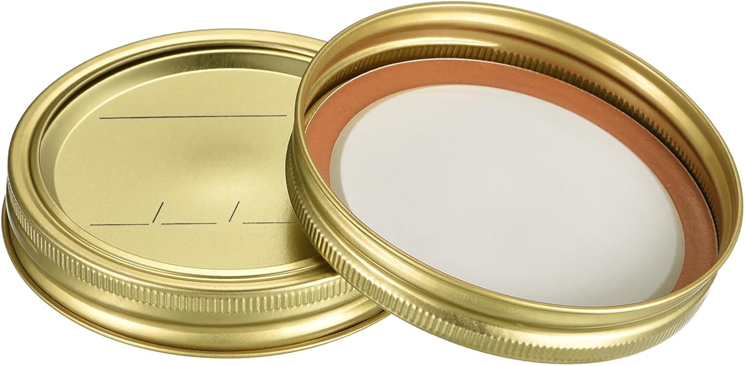 uxcell Canning Lids, 50 Sets - Tinplate Split-Type Mason Jar Lids and Bands Wide Mouth with Date Leak Proof Fits Storage Cover (Gold)