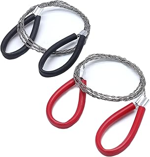 Wire Saw Rope Saw Rope Chain Saw 2 Pcs Heavy Duty Emergency Steel Pocket Size Outdoor Tool for Cutting Wood Rubber Plastic (Black Red)