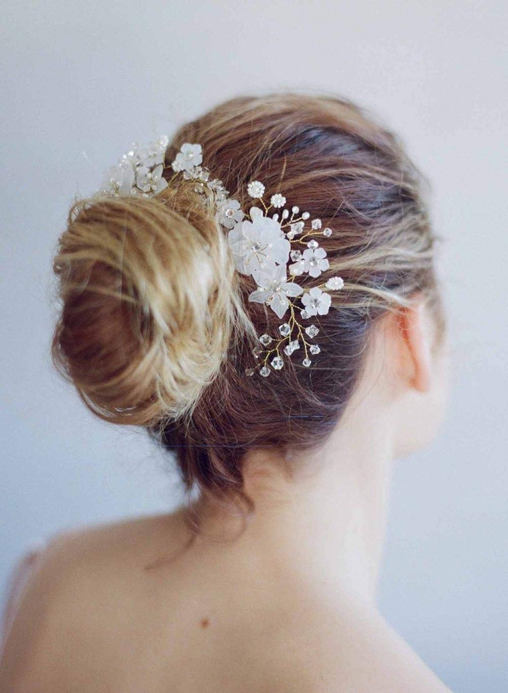 Braut-Blumen-Haarkamm, Braut-Blumen-Haarkamm (Silber), Strass-Perlen-Seitenkamm-Haar-Accessoires oder Abschlussball-Haarteil-Accessoires für Frauen und Mädchen