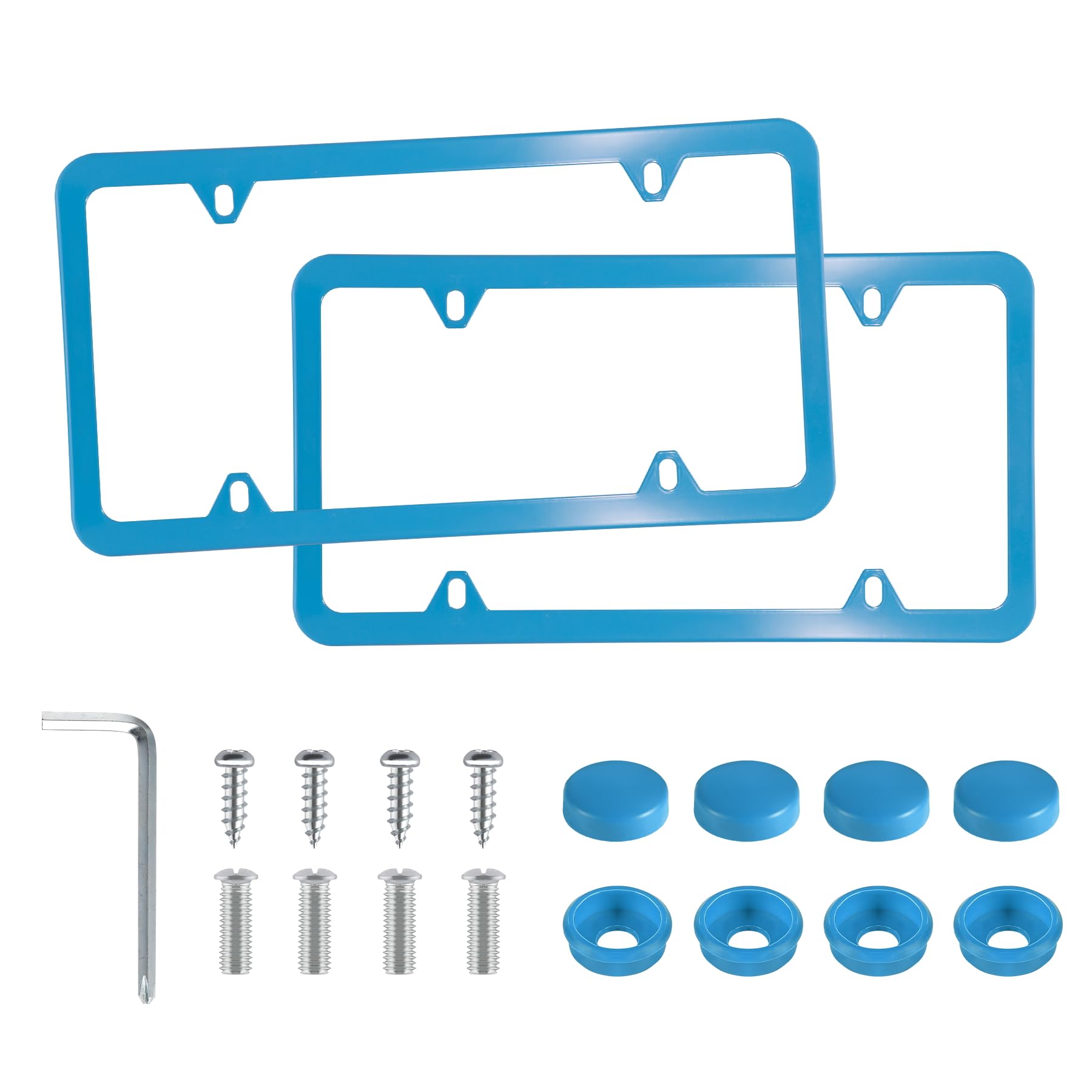 LivTee 4 Holes Stainless Steel License Plate Frames, 2 PCS Car Licence Plate Covers, Automotive Exterior Accessories Slim Design with Bolts Washer Caps for US Vehicles, Blue
