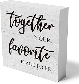 Together Is Our Favorite Place to Be Wooden Box Sign Decorative Inspirational Love Quote Wood Box Sign Home Decor Rustic Square Decor Sign for Shelf 5 x 5 Inches