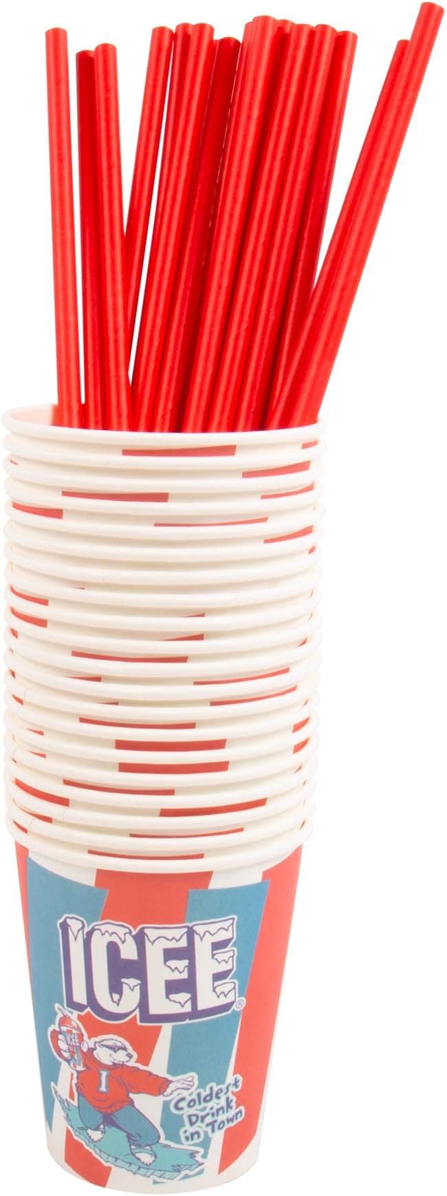 ICEE Paper Cups & Straws Pack. 20 ICEE Slushie Cups & 20 Cardboard Straws. Officially Licensed ICEE Merchandise.