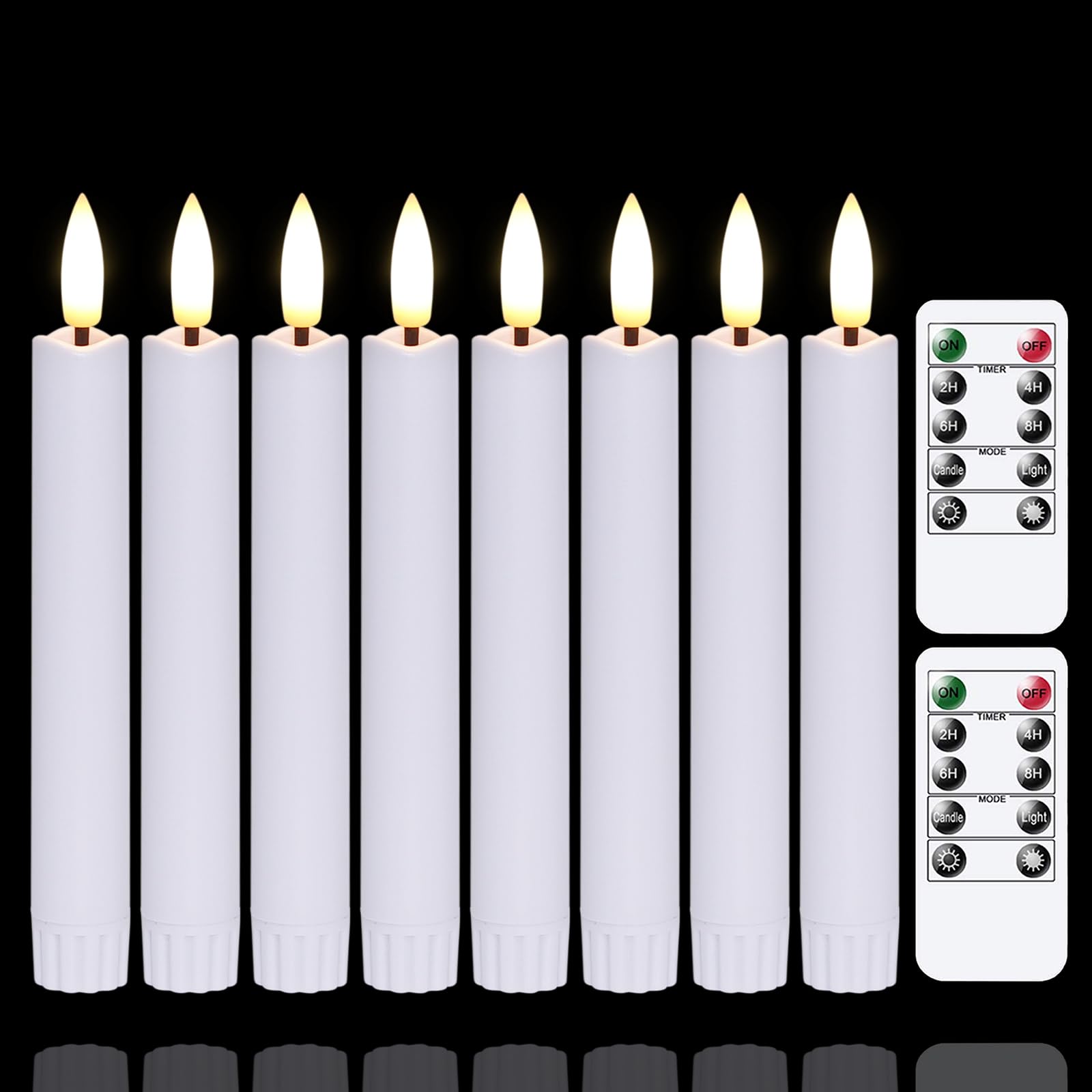 Yeelida Bougies LED sans flamme fonctionnant sur piles avec 2 minuteries à distance,Pack de 8 bougies 16 CM scintillantes à longue durée de vie (2 CM de diamètre, blanc)