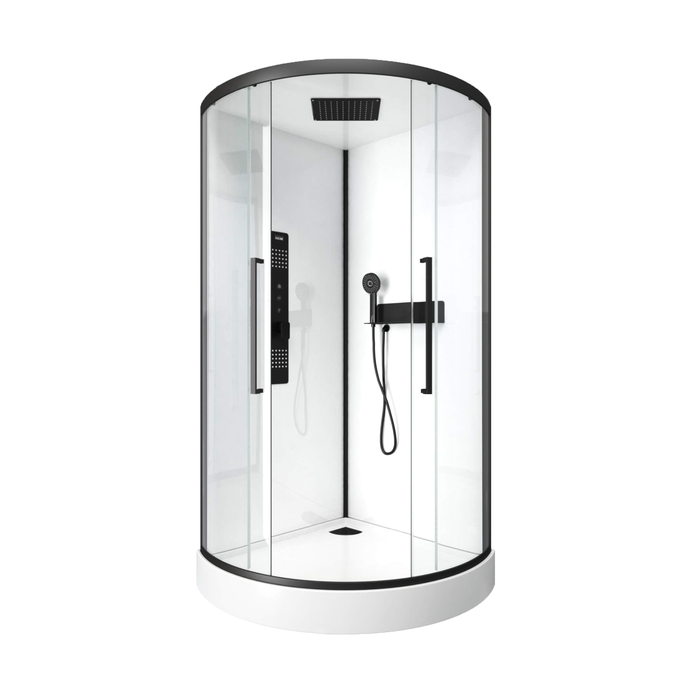 MARWELL Komplettdusche Fertigdusche White Round 90 x 90 x 215 cm – Eckdusche mit Fronteinstieg - Duschkabine mit hochwertigen Aluminiumprofilen - Einstiegshöhe 15 cm