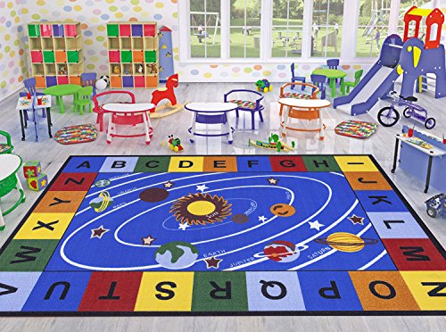 Ottomanson Jenny Collection Blue Base with Multi Colors Kids Children's Educational Our Solar System Design Area Classroom Rugs, Multicolor, 8'2