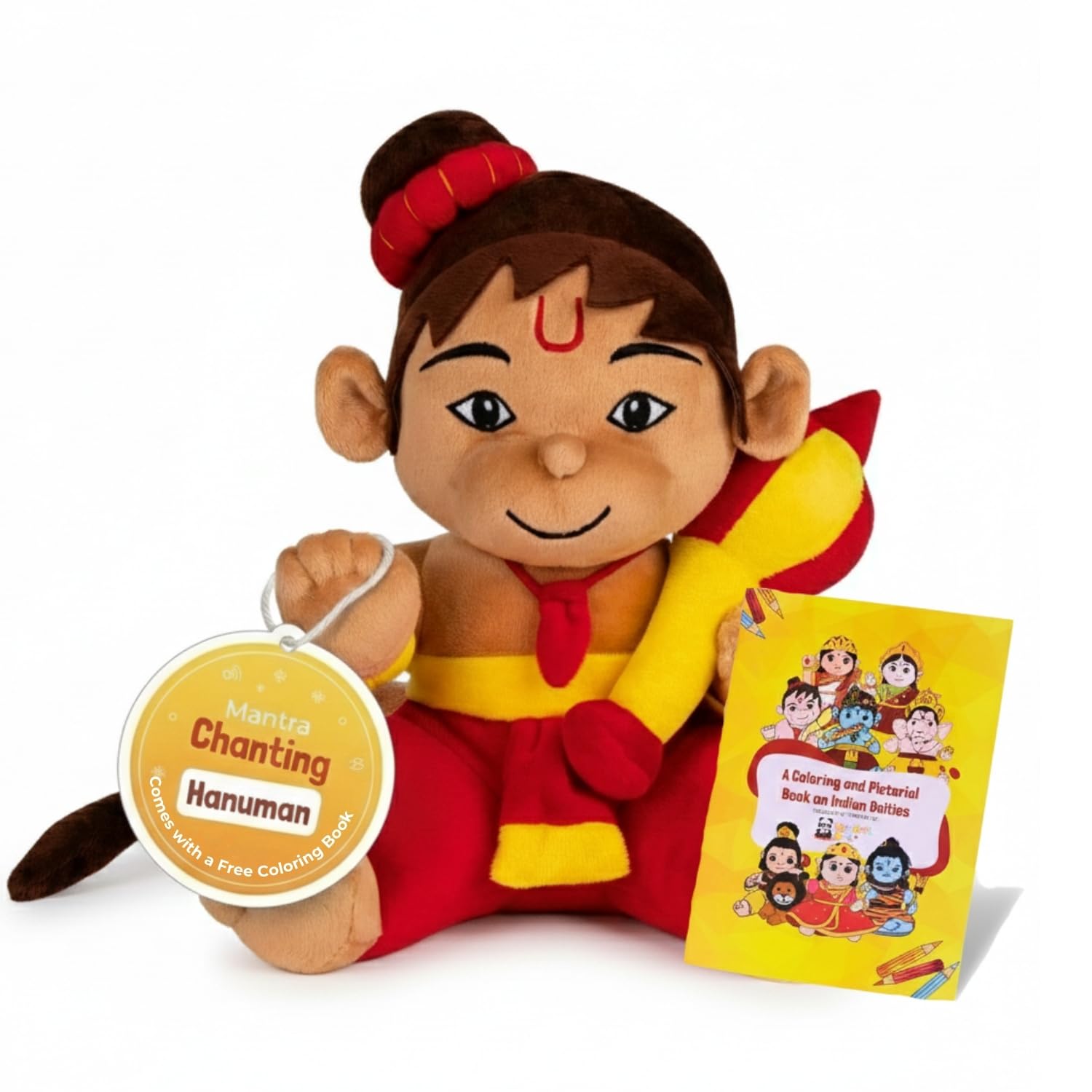 Panda's Box Mantra Chanting Baby Hanuman | Musical Soft Plush Toy | Non-Toxic, Safe| Interactive Stuffed Toys | Best Birthday Gift for Newborn Kids (Boys, Girls) | Free Colouring Book | Medium 28 CM