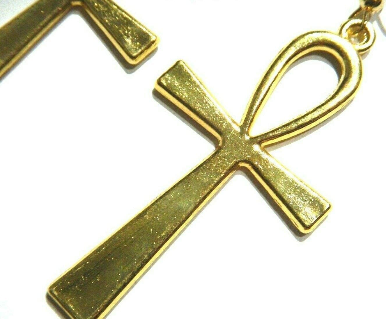 Egyptian Ankh Earrings goldtone golden ansate cross pendants on Ear Wire Hooks - Image 2
