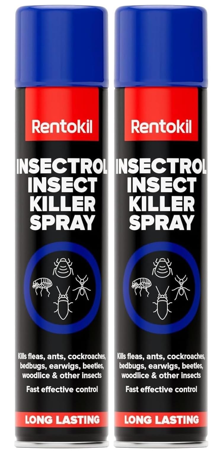 Rentokil Insectrol Insect Killer Spray 600ml Fast-Acting, Long-Lasting Control for Fleas, Bed bugs, Ants, Cockroaches (Pack of 2)