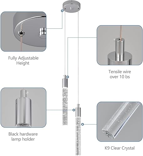 Miniatura 7 de Lámpara colgante de isla de cocina, regulable, LED, cromado, mini iluminación colgante para dormitorio, comedor, sala de estar, cocina, luces
