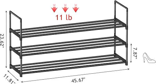 Miniatura 3 de Zapatero largo, organizador de zapatos ancho de 3 niveles para armario, soporte de zapatos resistente de metal para almacenamiento de zapatos,