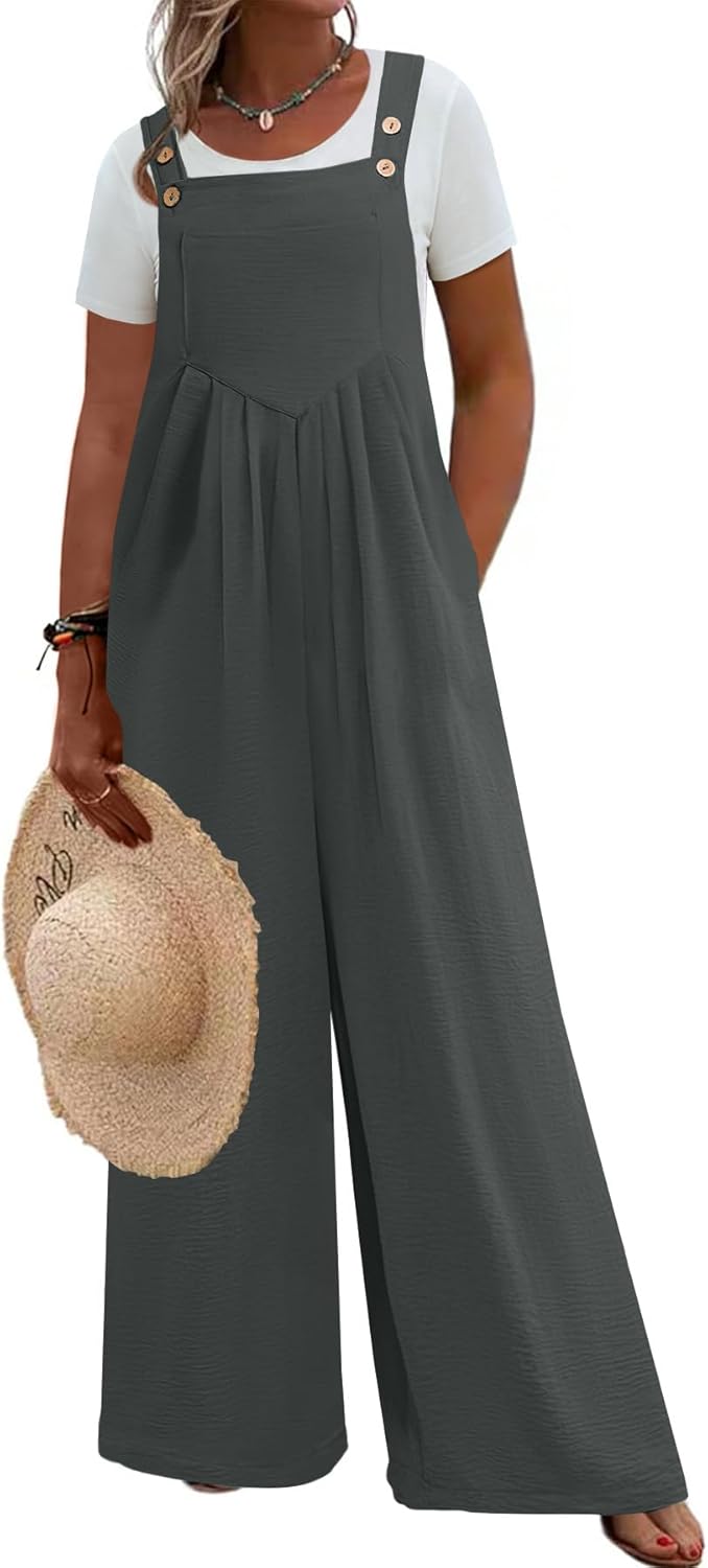 Plus Size Jumpsuit For Women Summer Casual Wide Leg Overalls Adjustable Strap Loose Rompers With Pockets