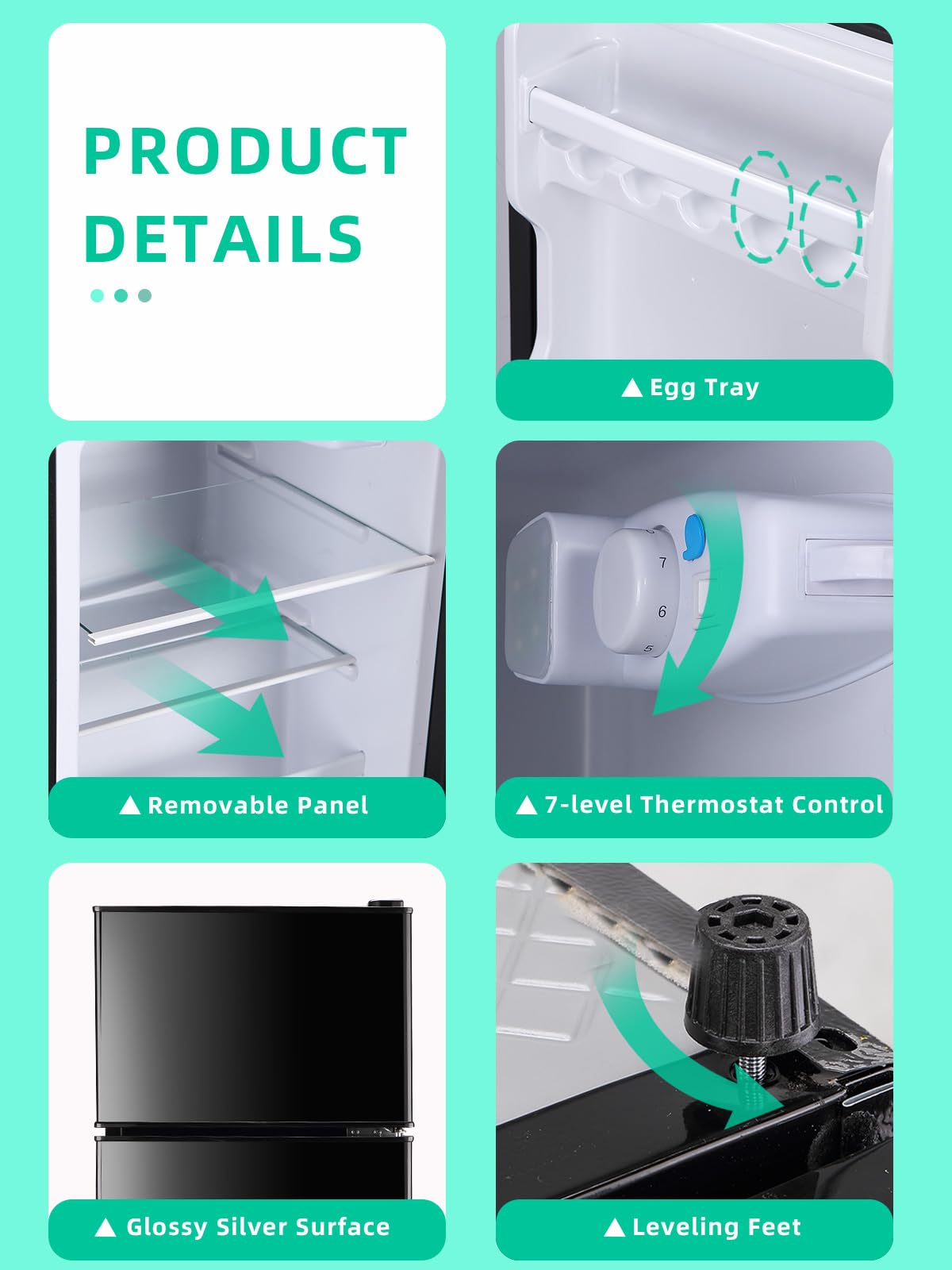 Krib Bling 3.5 Cu.Ft Refrigerators With Freezer, Fridge With 7 Level Temp Adjustable Thermostat, Fridge For Apartment, Office, Basement, Black on Fridge.com - View 5