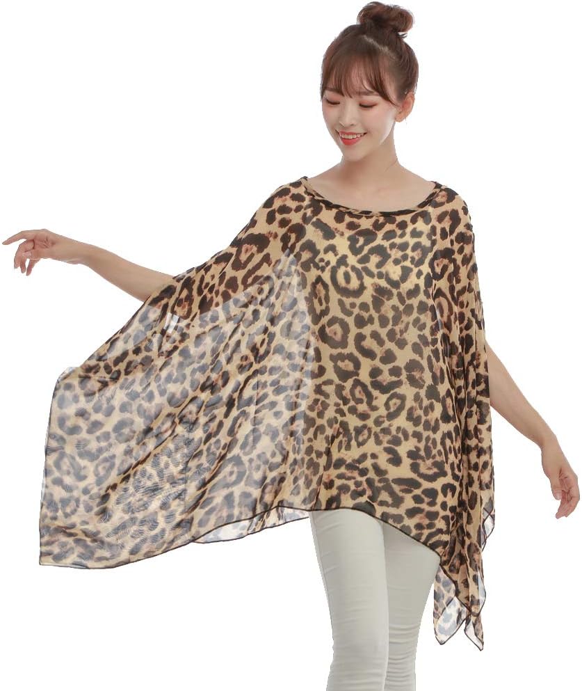 Max Hsuan Women's Loose Solid Sheer Chiffon Caftan Poncho Batwing Tunic Top Blouse Summer Oversized Shirts