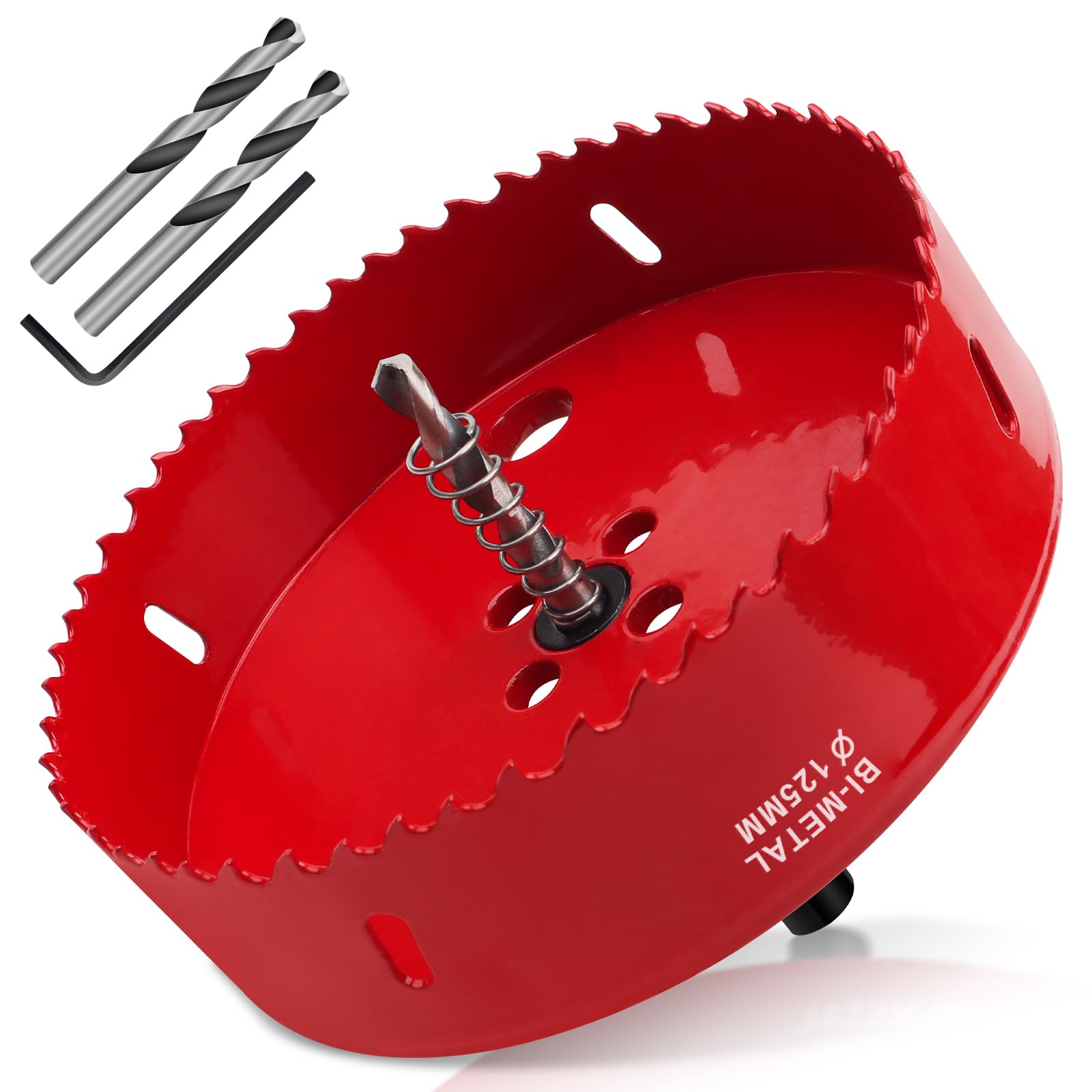 Yeepeo Lochsäge 125mm, Universal HSS M42 Bi-Metall Lochsägen, Lochkreissäge mit Sechskant-Schaft und Bohrer Lochbohrer Set Bohrkrone für Holz, Rigips, Trockenbau, Kunststoffe, 1 Stück Rot