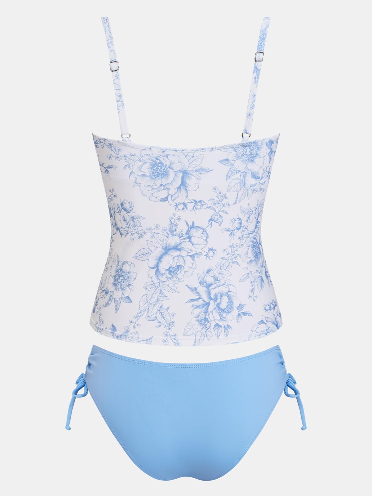 CUPSHE Ensemble tankini pour femme, col en U, effet gainant, froncé, bleu | Coupe confortable, pour la plage et la piscine, maillot de bain deux pièces